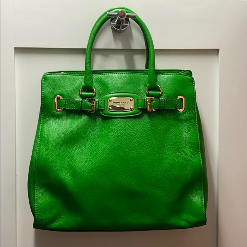 Michael Kors bright green leather handbag